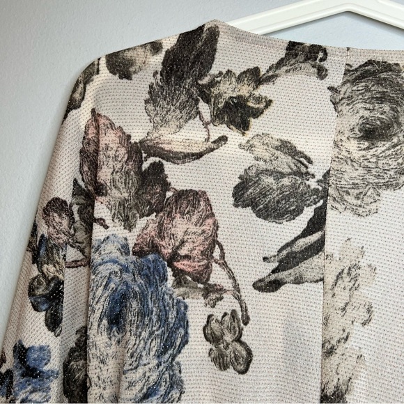 BKE metallic wrap floral kimono style Top short sleeve Sz L Boho Flowy Romantic - Picture 10 of 12